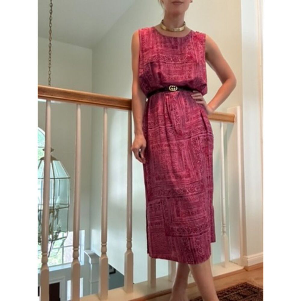 NWT VTG Amanda Smith Silk Slip Midi Dress Sz M Burgundy Pink Office Resortwear